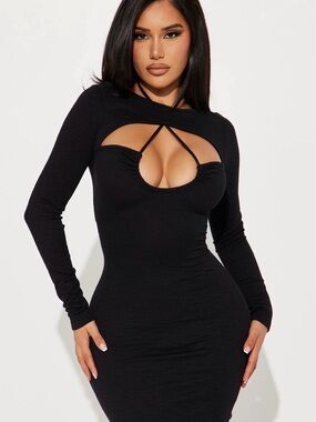 Fashion Nova Black Long Sleeve Cutout Mini Dress